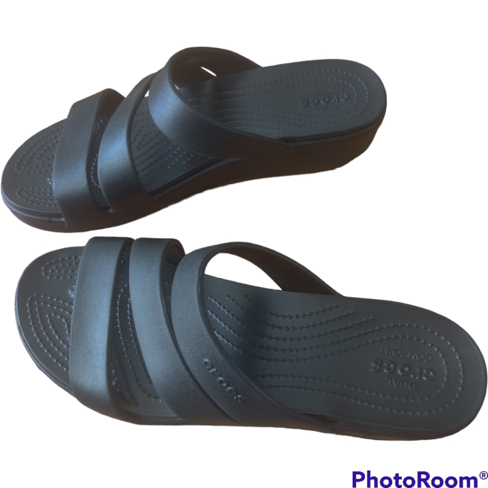 Crocs Black Slip On Wedge Sandals (SZ 11)